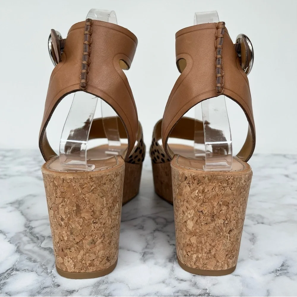 Dolce Vita Linda leather calf hair cork platform wedge sandals size 9